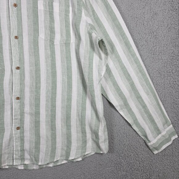 Taylor Vintage Shirt Mens Size 2XL Olive Striped Puretec Cool 100% Linen Beach - Picture 3 of 10